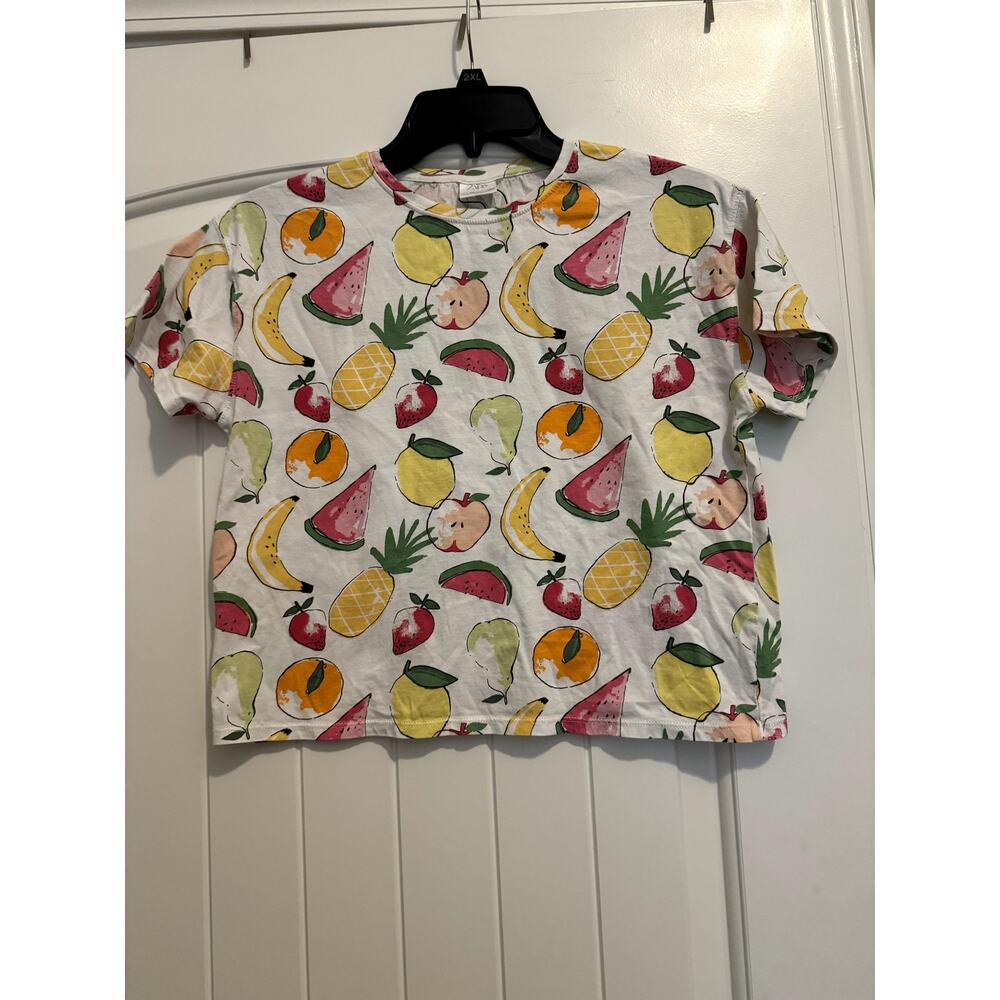 Zara Top White with Fruit graphics Girls Size 13-14